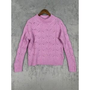 J.Crew Sweater Sz S Pink Pointelle‎ Leaf Open Stitch Soft Alpaca Blend Mock Neck
